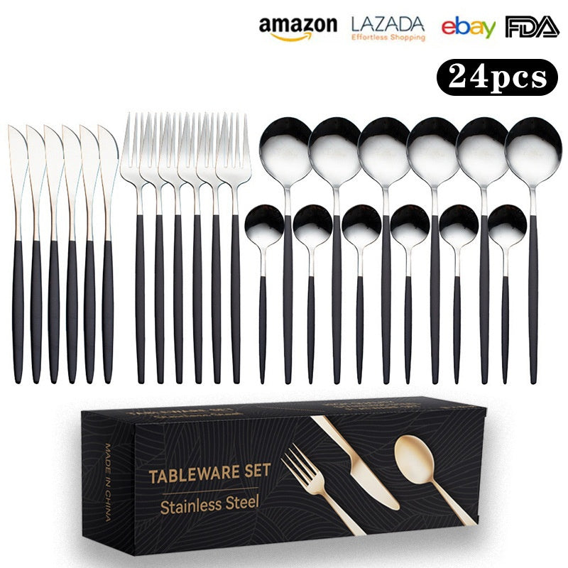 Cutlery Set Stainless Steel Knife Fork Set 24-Piece Tableware Set Golden Steak Knife Fork Spoon 6-Person Set eprolo