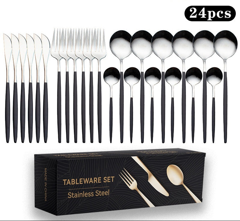 Cutlery Set Stainless Steel Knife Fork Set 24-Piece Tableware Set Golden Steak Knife Fork Spoon 6-Person Set eprolo