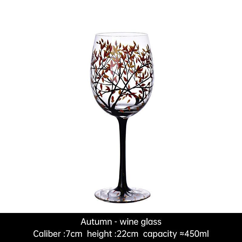 Hand-painted crystal glass wine goblet with four seasons design on premium crystal