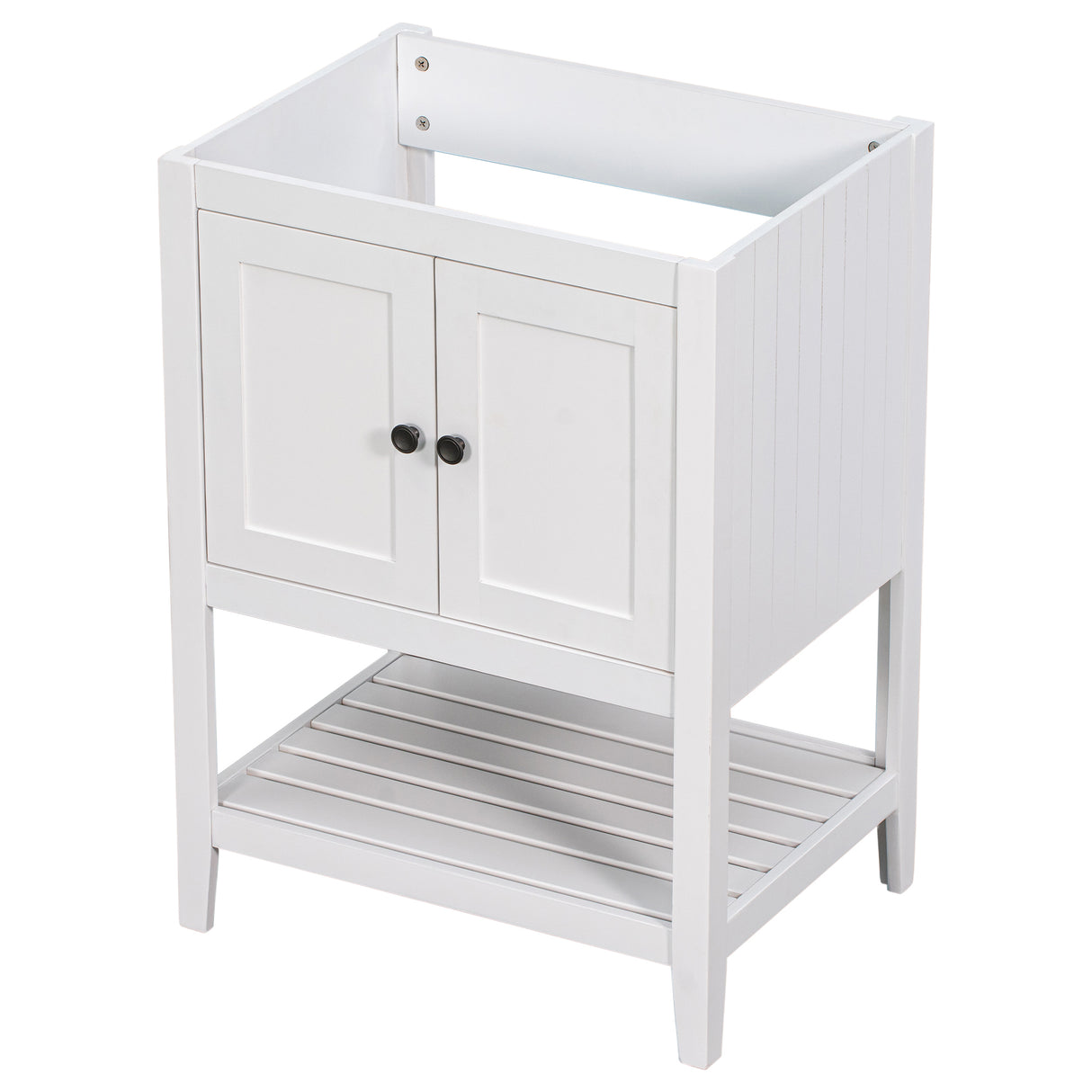 24" Bathroom Vanity Base Only, Soild Wood Frame, Bathroom Storage Cabinet with Doors and Open Shelf, White - Julia M LifeStyles