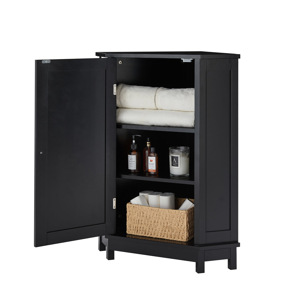 Black Bathroom Cabinet Triangle Corner Storage Cabinet with Adjustable Shelf Modern Style MDF Board - Julia M LifeStyles