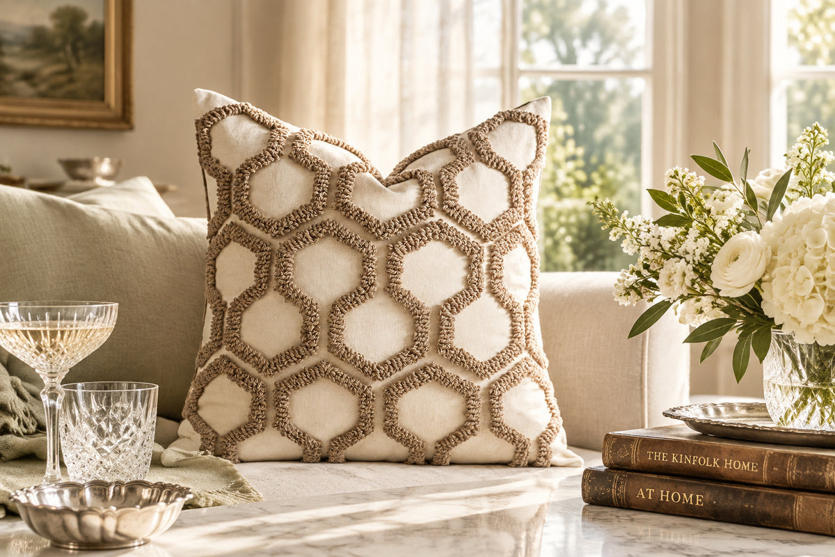 Hive Honeycomb Tufted Throw Pillow Cover, 18 x 18 in