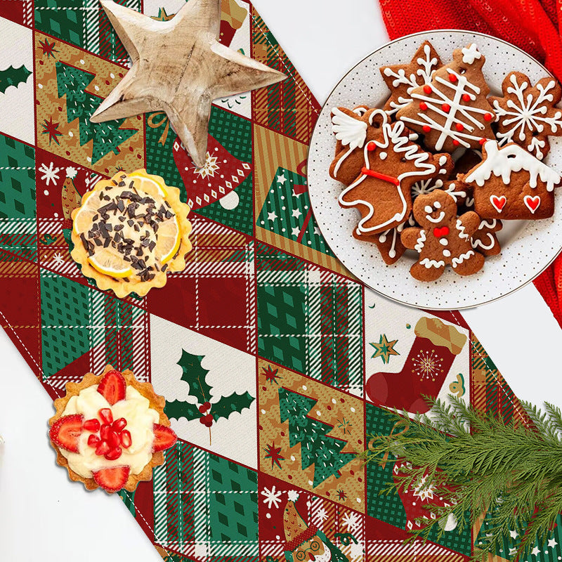 Christmas Socks Printed Table Flag Linen Plaid Printed Tablecloth Festival Party Decoration Tablecloth Tea Flag Julia M Home & Kitchen