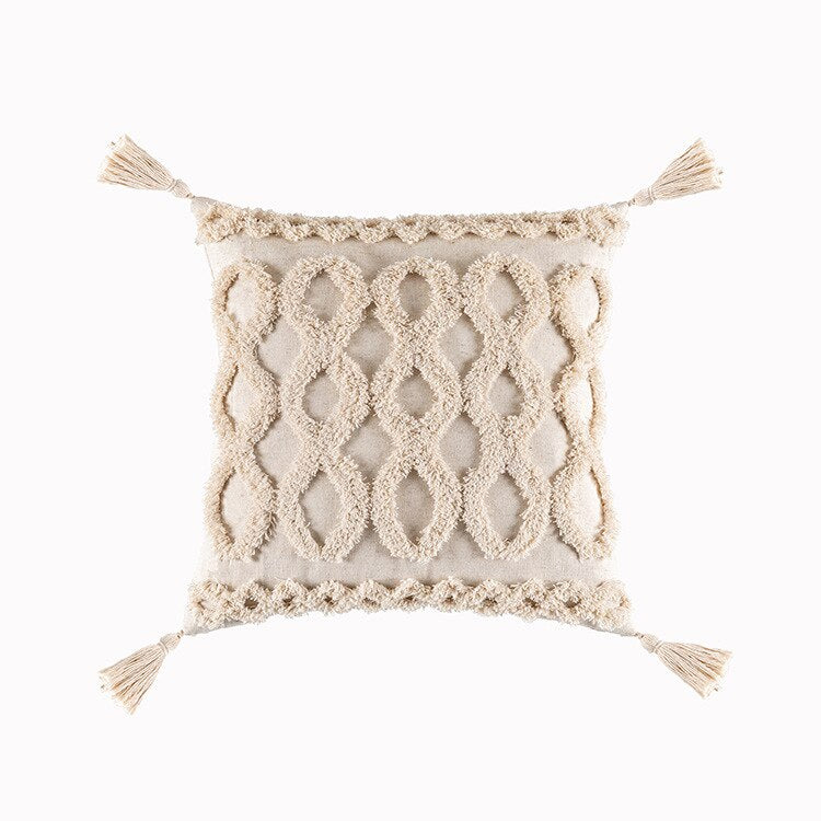 Tassels Cushion Cover 45x45cm - Beige and White Boho Decor - Julia M LifeStyles