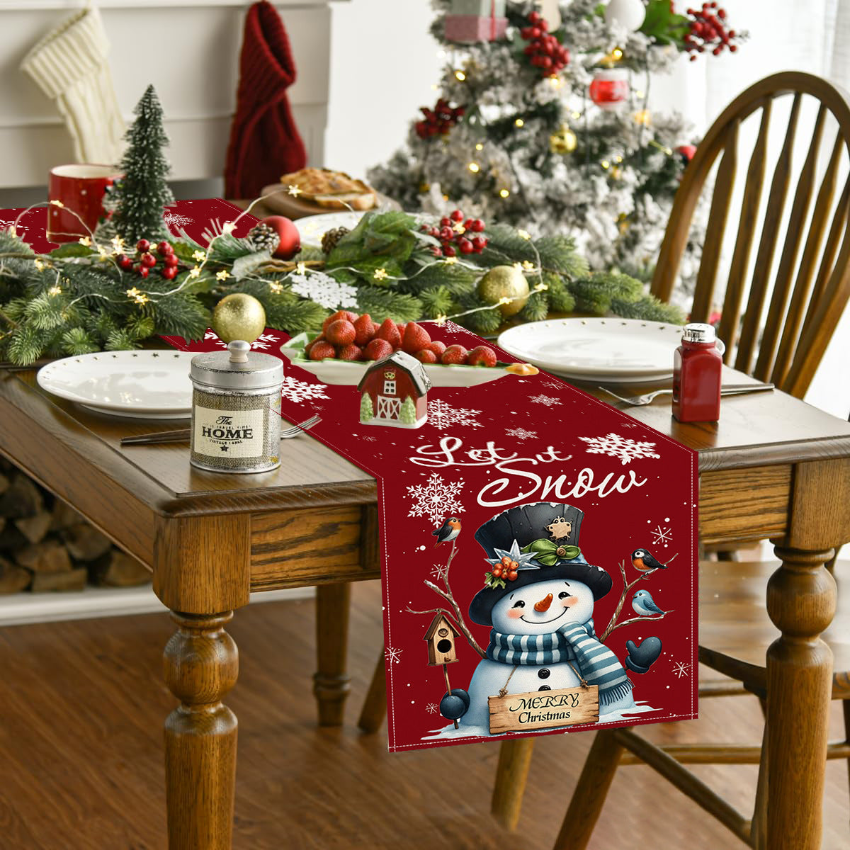 Christmas snowman linen table flag living room dining table decoration tablecloth Christmas restaurant tablecloth coffee table cloth Julia M Home & Kitchen