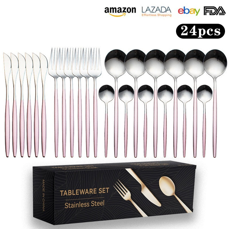 Cutlery Set Stainless Steel Knife Fork Set 24-Piece Tableware Set Golden Steak Knife Fork Spoon 6-Person Set eprolo