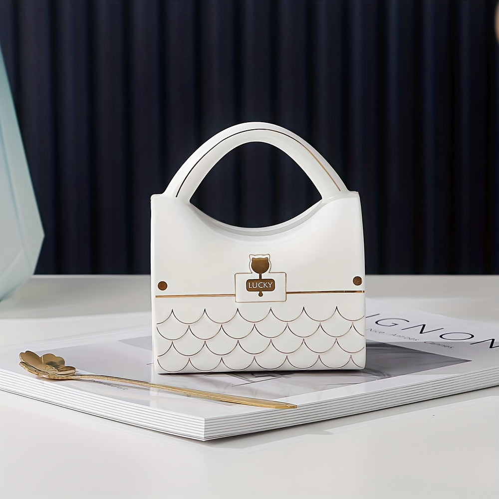 1pc, Unique Handbag-Shaped Ceramic Mug with Spoon - Reusable, Freezer Safe, BPA-Free, Graphic Pattern, Multipurpose Office Home Coffee Cup for Teenagers - Perfect for Christmas, Graduation, Halloween, Mothers Day, Thanksgivin Julia M LifeStyles