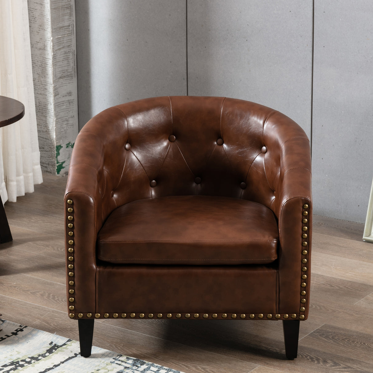 PU Leather Tufted Barrel ChairTub Chair for Living Room Bedroom Club Chairs - Julia M LifeStyles