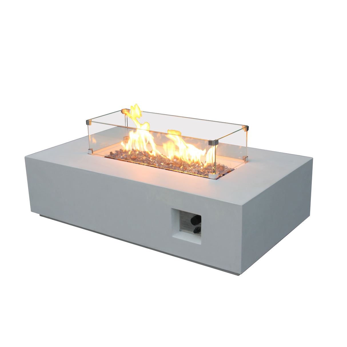 52 Inch Outdoor Concrete Propane gas rectangle Fire Pit table in Antique white color - Julia M LifeStyles