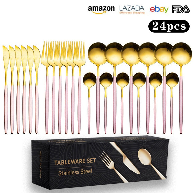 Cutlery Set Stainless Steel Knife Fork Set 24-Piece Tableware Set Golden Steak Knife Fork Spoon 6-Person Set eprolo