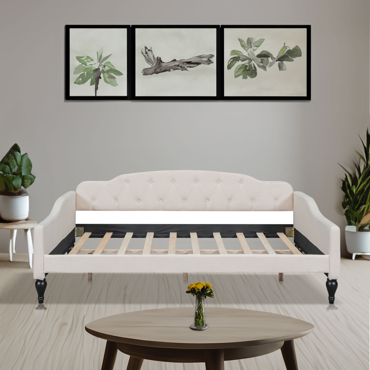 Full Size Upholstered Tufted Daybed Beige - Julia M LifeStyles