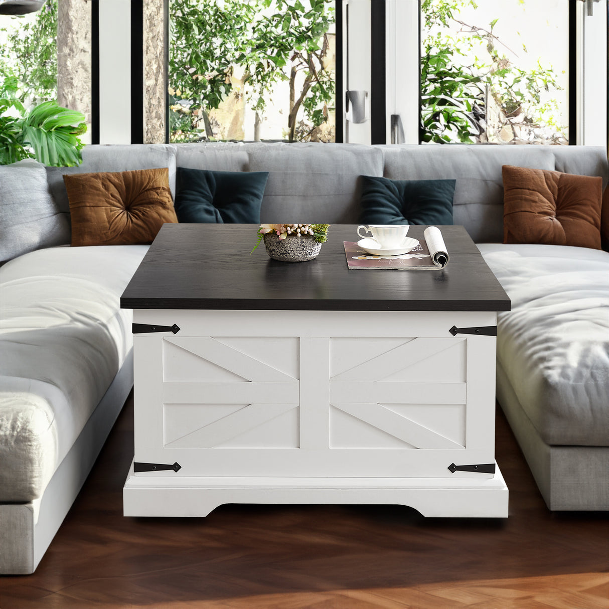 Farmhouse Coffee Table & End Table Barn design Center Table Rustic Cocktail Table with Hinged Lift Top and End Table - Julia M LifeStyles