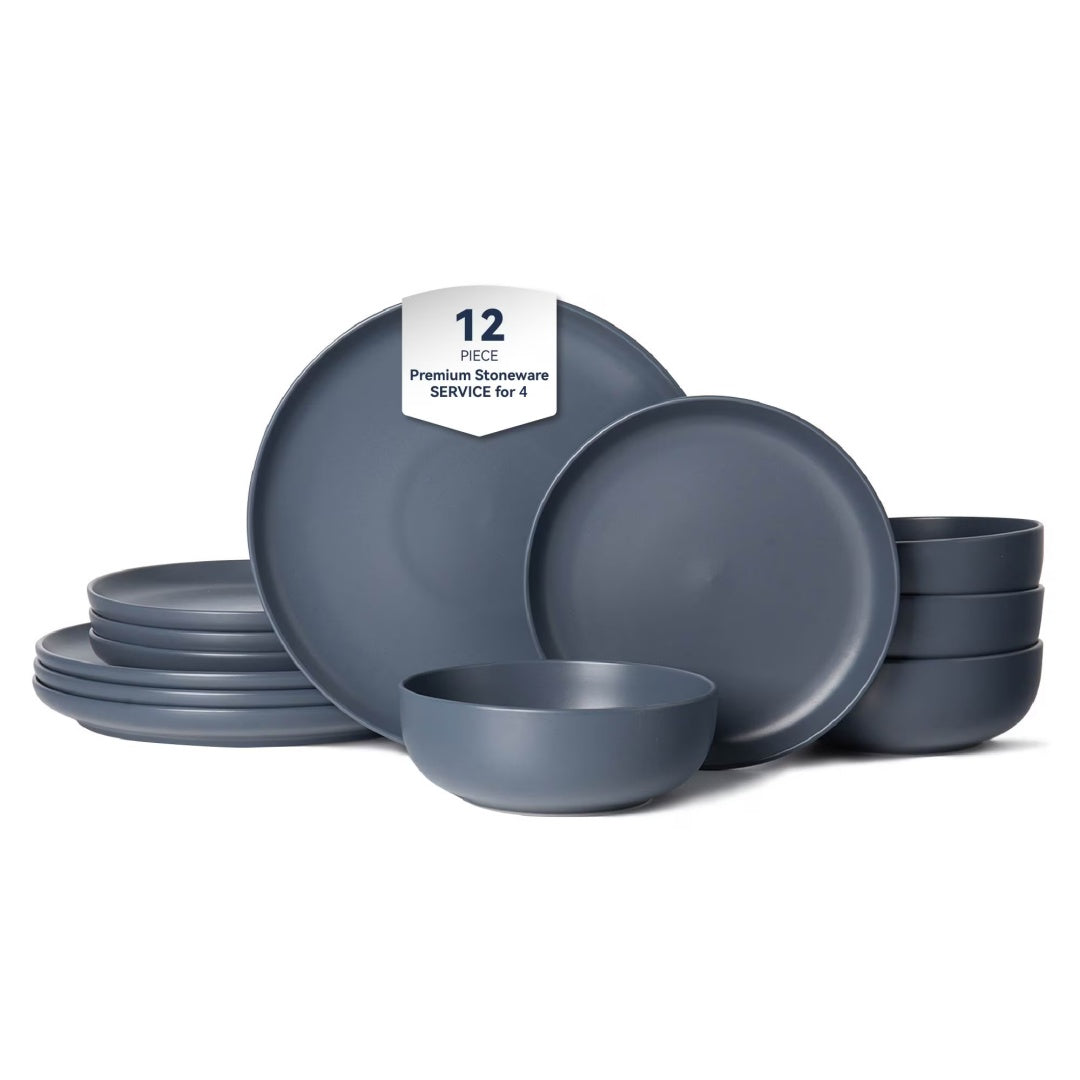 Elegant 12-Piece Stoneware Dinner Plates and Bowls Set for Exquisite Dining Experiences