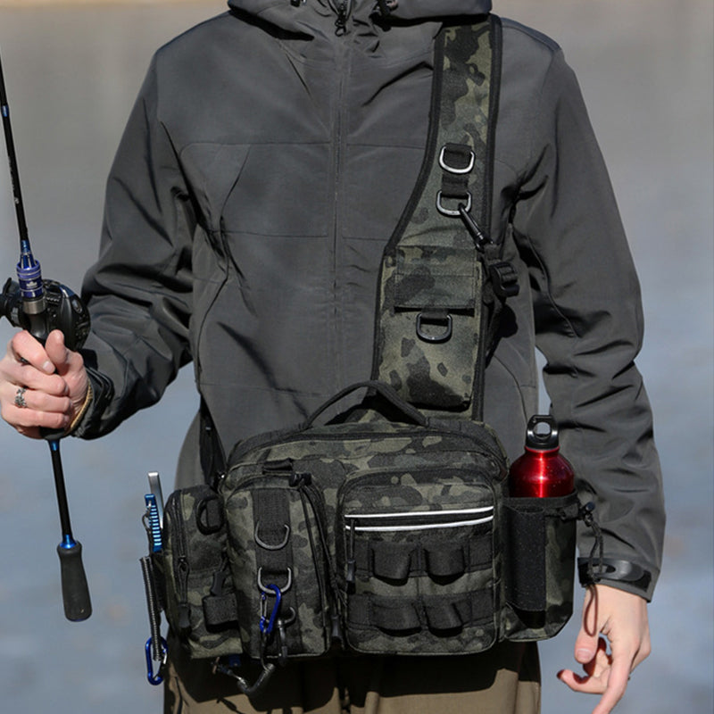 Men's Fishing Backpack: Equipped with bait box, equipment storage bag, pole holder, sling & shoulder bag design. eprolo