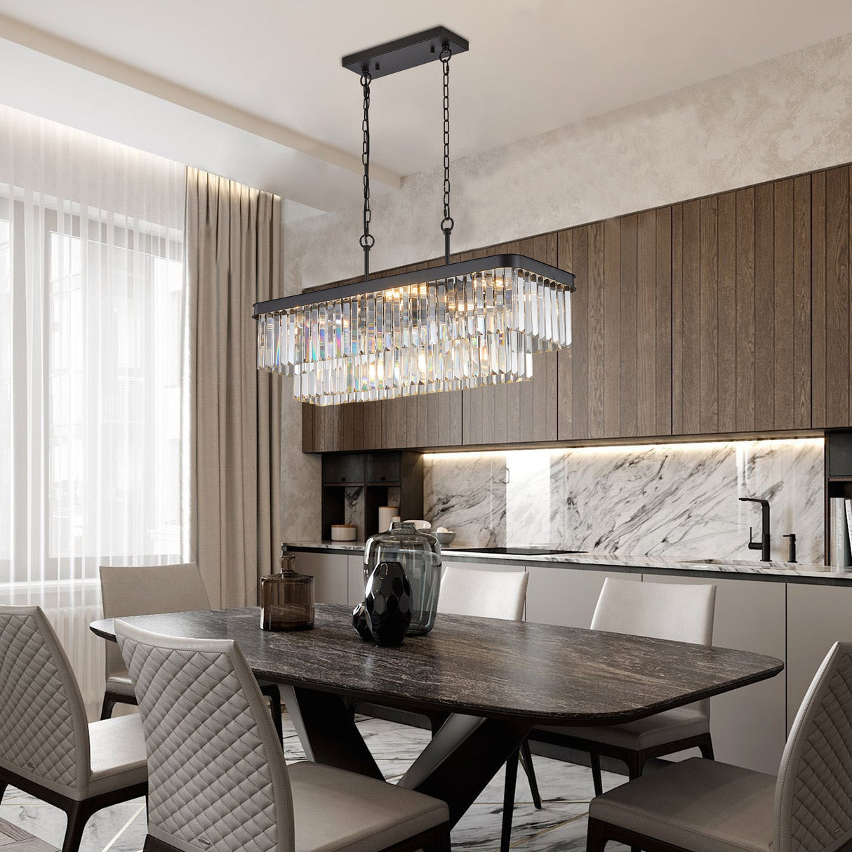 Rectangular Adjustable Crystal Chandelier - Modern Industrial E12 Lighting Julia M Home & Kitchen