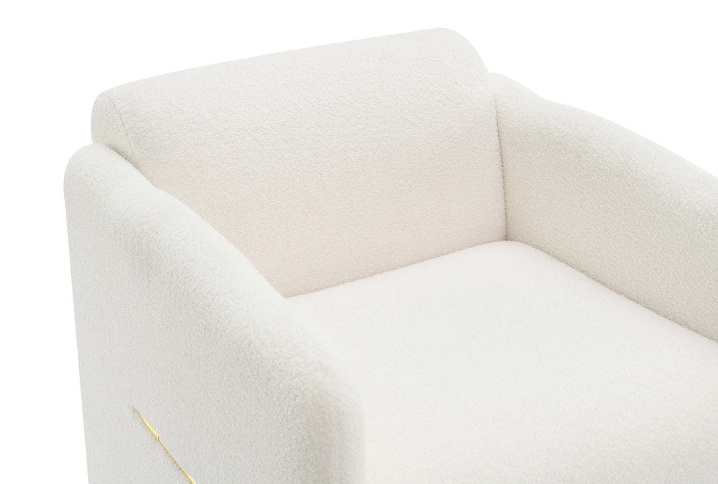 Armchair with wavy armrests, metal decorations on both sides of the armrests, made of Teddy cloth, white - Julia M LifeStyles
