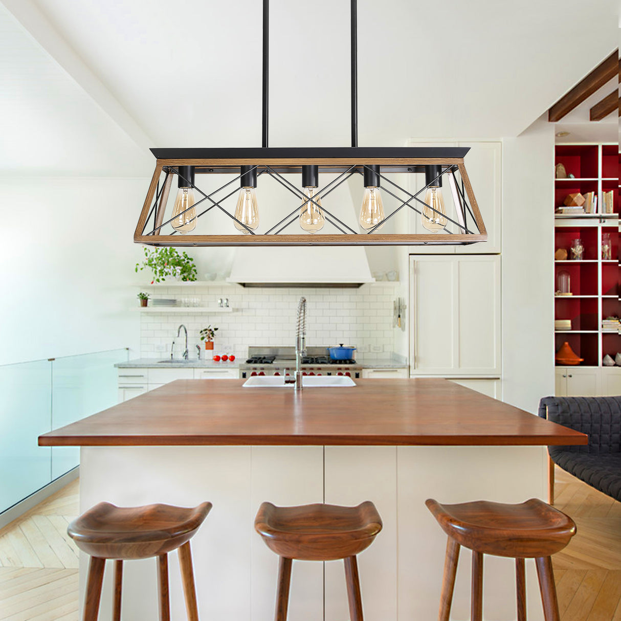 Farmhouse Chandeliers With 5 Bulbs For Dining Room Walnut - Julia M LifeStyles