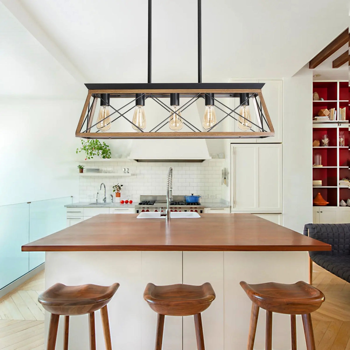Farmhouse Chandeliers With 5 Bulbs For Dining Room Walnut - Julia M LifeStyles