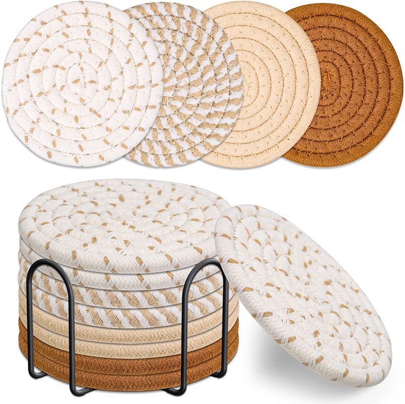 Cotton thread placemat hand woven insulation mat bowl mat cup mat thickened and simple cotton linen table mat eprolo