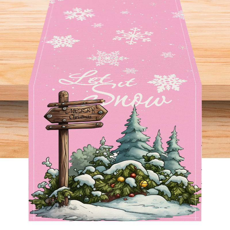 Christmas Snowflake Linen Table Flag New Christmas Tree Printed Tablecloth Holiday Table Decoration Tablecloth Mat Julia M Home & Kitchen