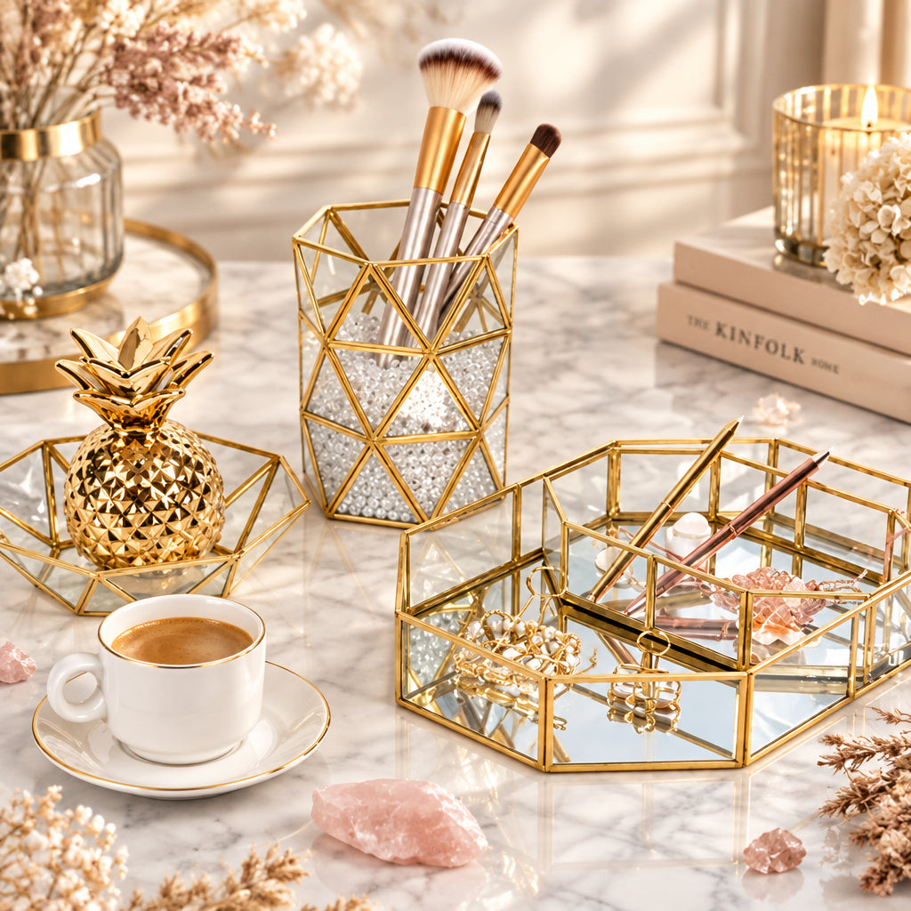 Vitra Brass & Glass Vanity Tray