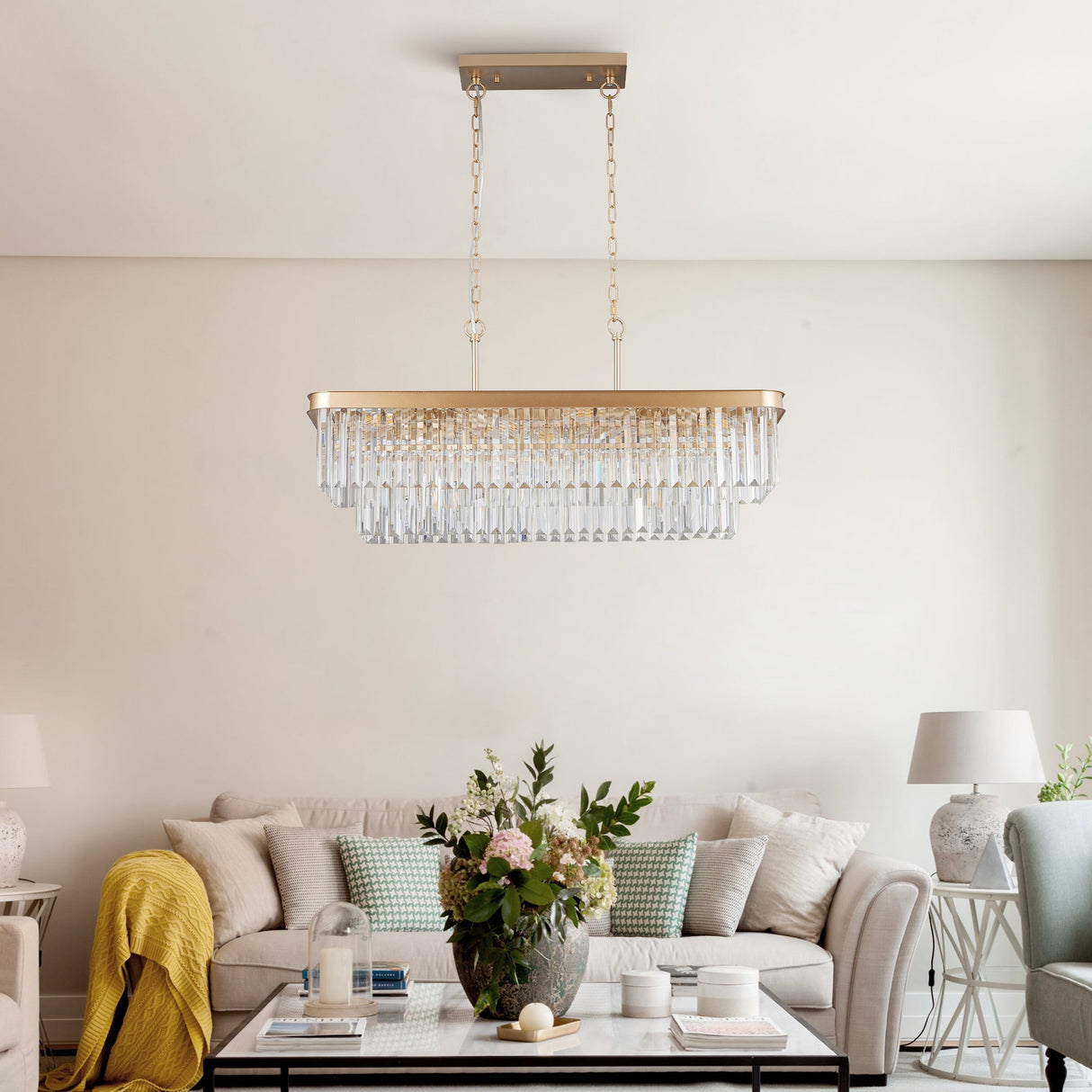 Chandeliers,Rectangular Crystal Chandelier Adjustable,E12 Modern Industrial Crystal Lights (Bulb Not Included) Julia M Home & Kitchen
