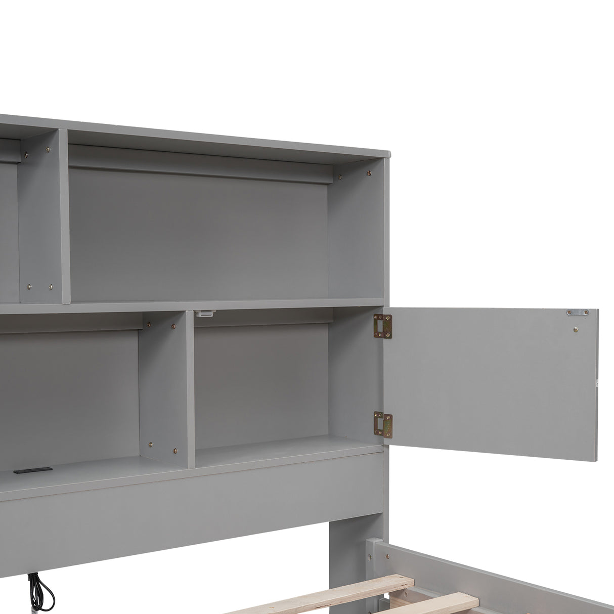 Full Size Platform Bed with Storage Headboard, Charging Station and 4 Drawers, Gray - Julia M LifeStyles