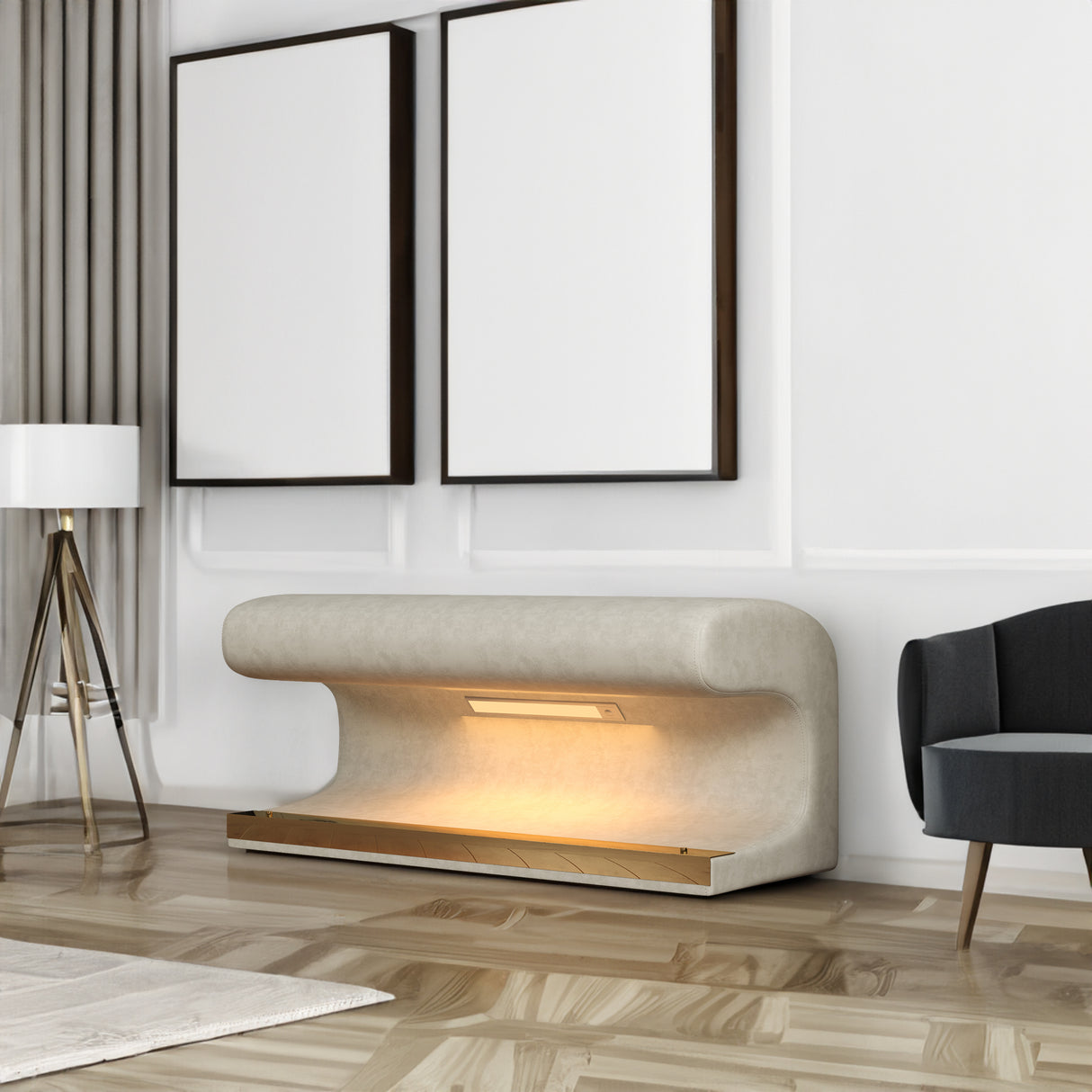 Entryway Bench Leather Upholstered Ottoman with LED sensor light for living room ,bedroom,end of bed ,Beige - Julia M LifeStyles