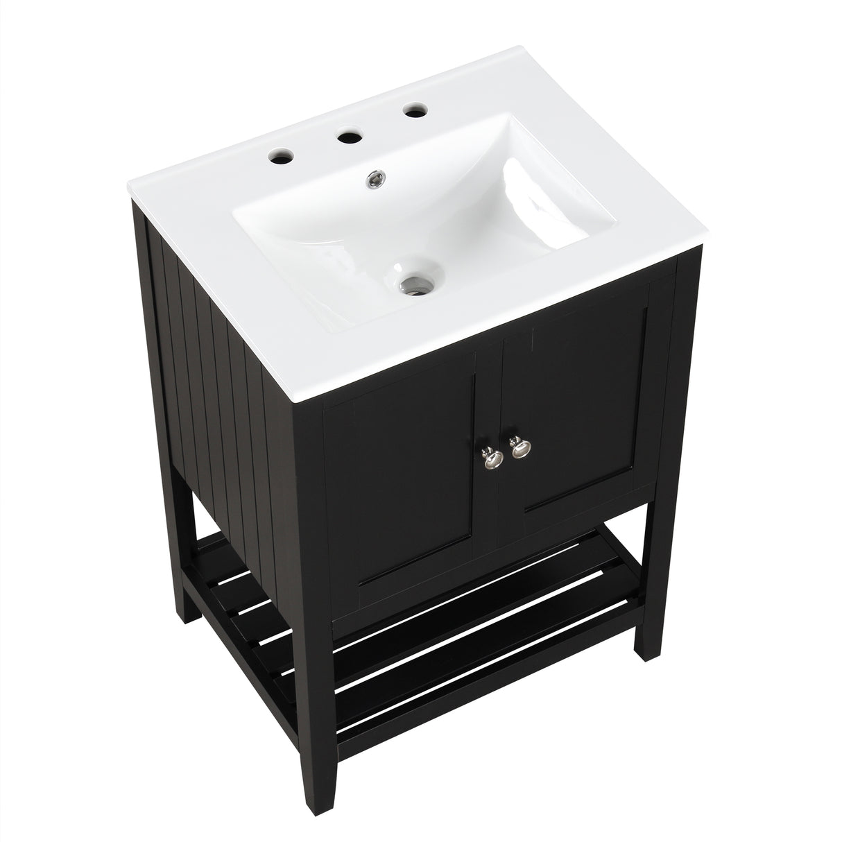 24" Black Modern Sleek Bathroom Vanity Elegant Ceramic Sink with Solid Wood Frame Open Style Shelf - Julia M LifeStyles