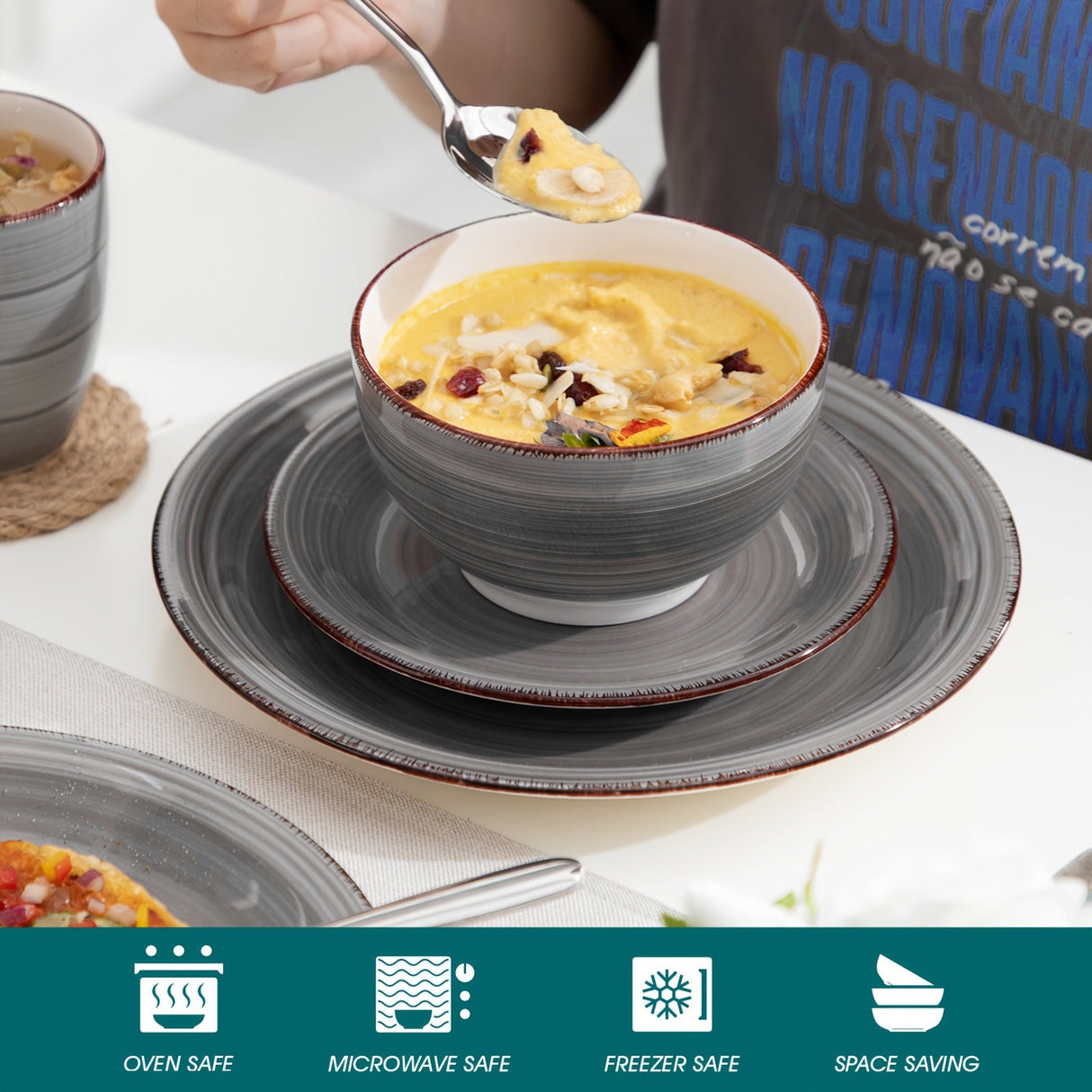 Artisanal 32-Piece Handpainted Stoneware Dinnerware Set for 8 – Scratch-Resistant & Dishwasher Safe Julia M LifeStyles