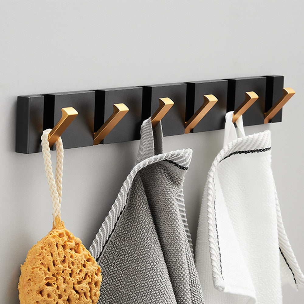 Folding Towel Hanger 2ways Installation Wall Hooks Coat Clothes Holder for Bathroom Kitchen Bedroom Hallway, Black Gold - Julia M LifeStyles