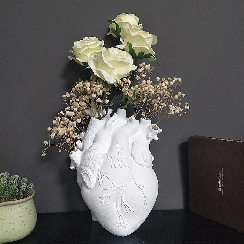 Heart-Shaped Flower Vase Resin Ornament Desktop Living Room Plant Pot Table Decoration Craft Julia M Home & Kitchen