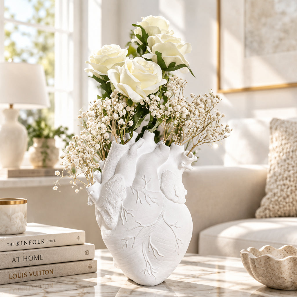 Heart-Shaped Flower Vase Resin Ornament Desktop Living Room Plant Pot Table Decoration Craft Julia M Home & Kitchen