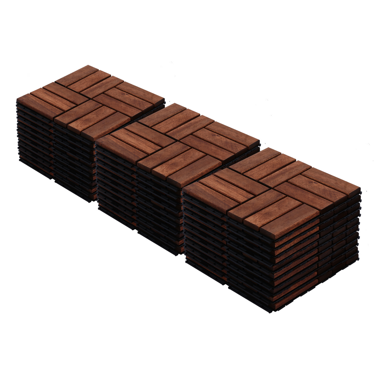 Acacia interlocking deck tile grid pattern, 10 pieces of 12 inch x 12 inch square brown Acacia hardwood outdoor flooring - Julia M LifeStyles