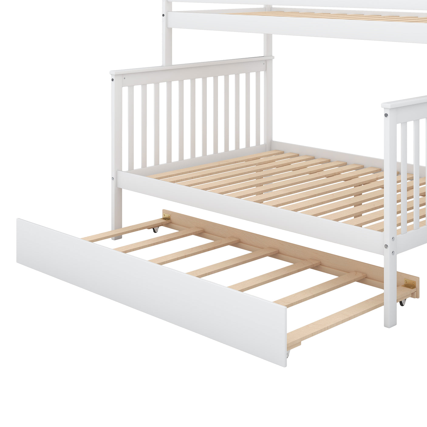 Twin over Full Bunk Bed with Trundle and Staircase White - Julia M LifeStyles