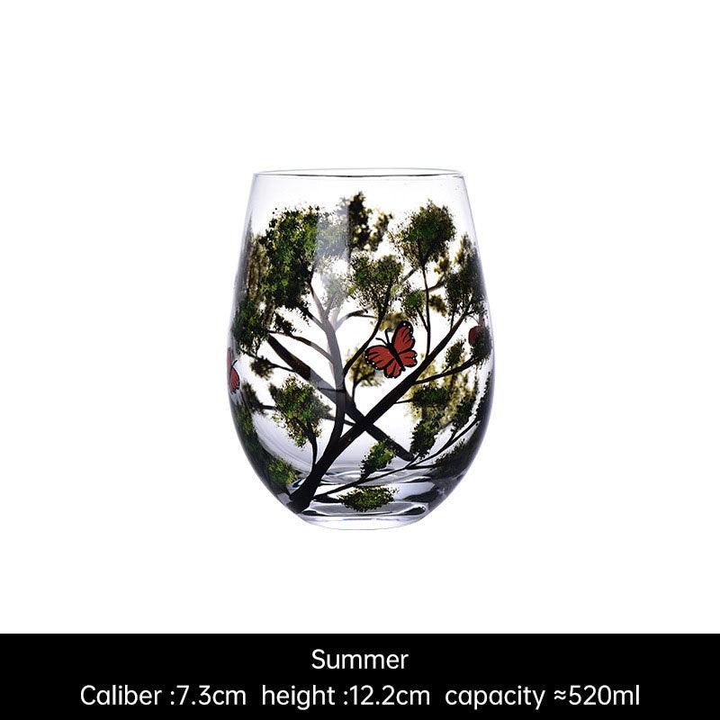 Light luxury ins crystal glass wine glass hand-painted household goblet four seasons painted wine glass - Julia M LifeStyles