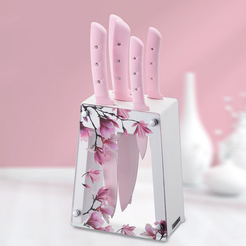 Elegant Pink Stainless Steel Chef's and Bread Knife Set