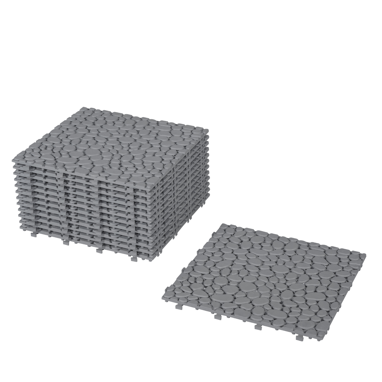 12 x 12 inch gray interlocking deck tiles, plastic waterproof pebble pattern, pack of 12 pieces - Julia M LifeStyles