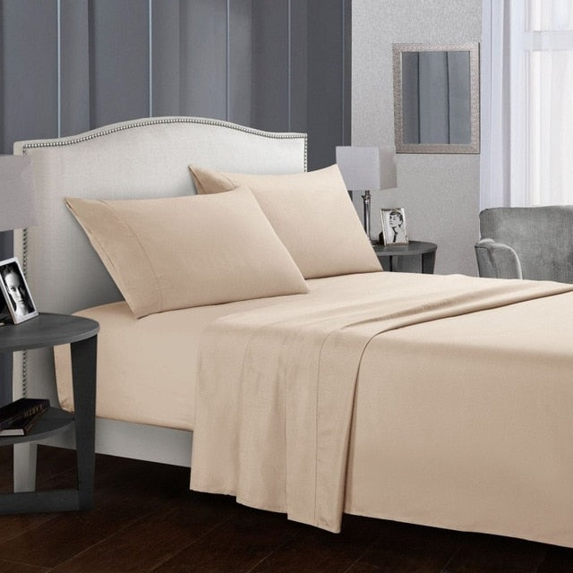 White Bedding Set Queen size Bed sheets Solid color Flat Sheet+Fitted Sheet+Pillowcase Bed Linens - Julia M LifeStyles