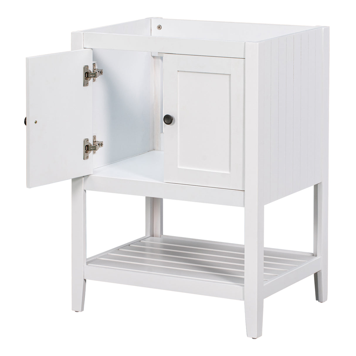 24" Bathroom Vanity Base Only, Soild Wood Frame, Bathroom Storage Cabinet with Doors and Open Shelf, White - Julia M LifeStyles