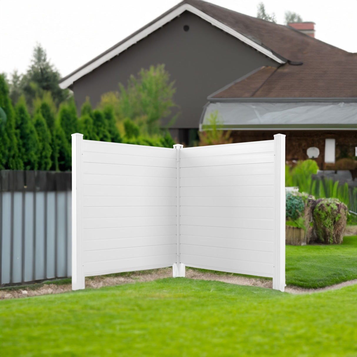 Privacy Fence Panels Kit Air Conditioner Trash Can Enclosure Vinyl white color - Julia M LifeStyles