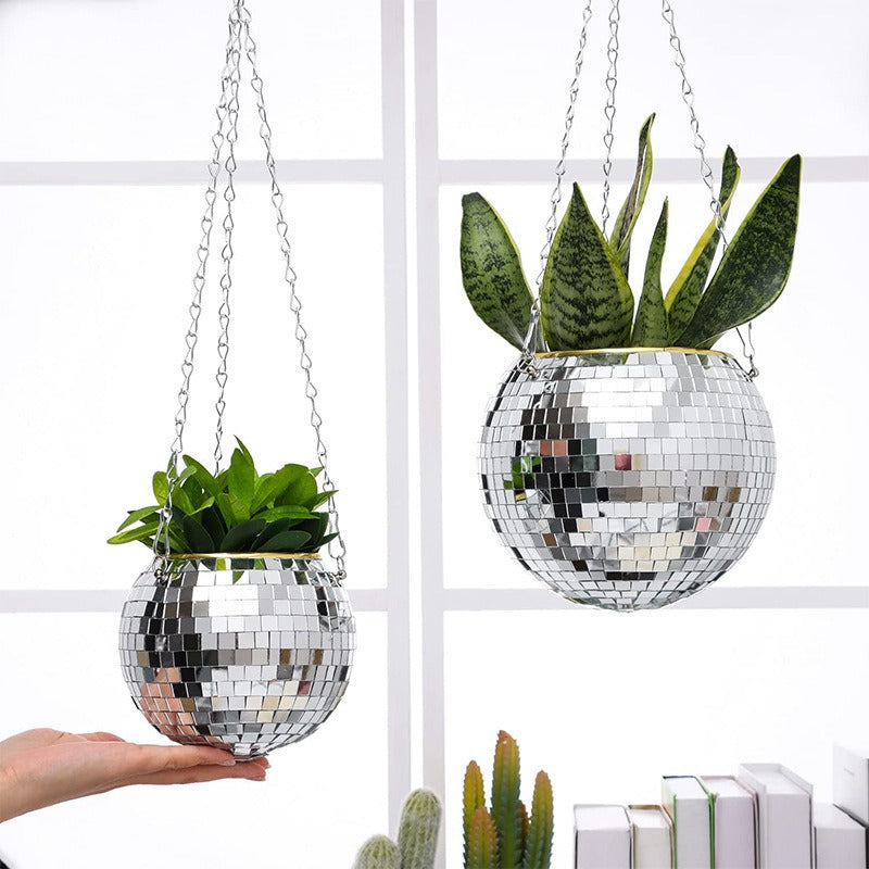 Disco Ball Planter Hanging Mirror Spherical Plastic Flower Pot Horticultural Hanging Basket Julia M Home & Kitchen