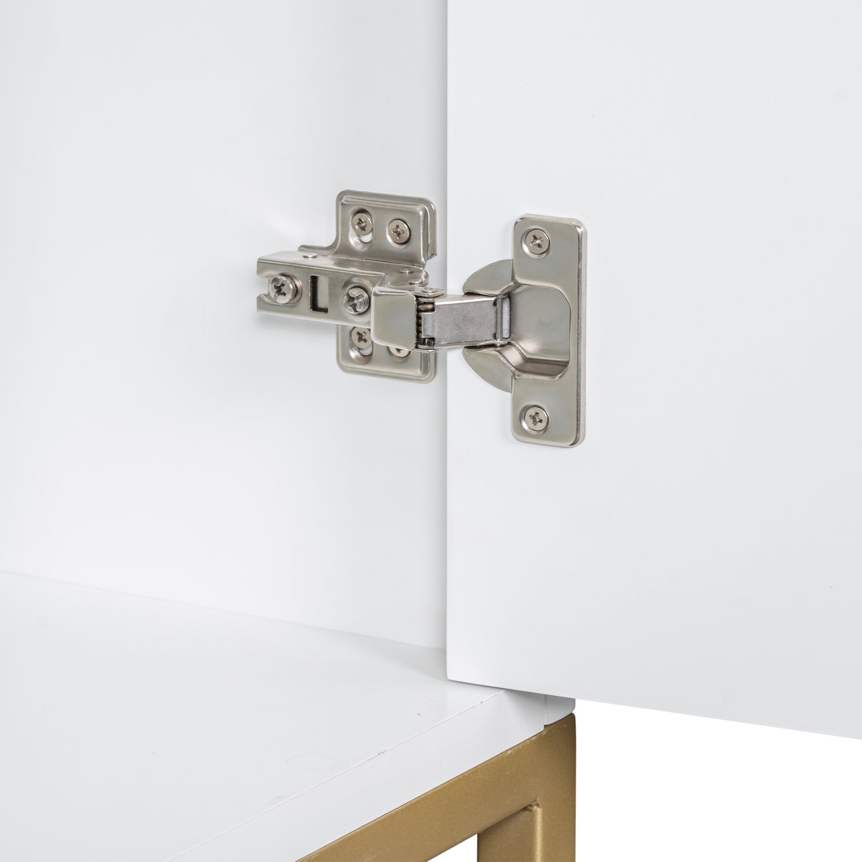 24" Bathroom Vanity with Sink, Bathroom Vanity Cabinet with Two Doors and Gold Metal Frame, Open Storage Shelf, White - Julia M LifeStyles