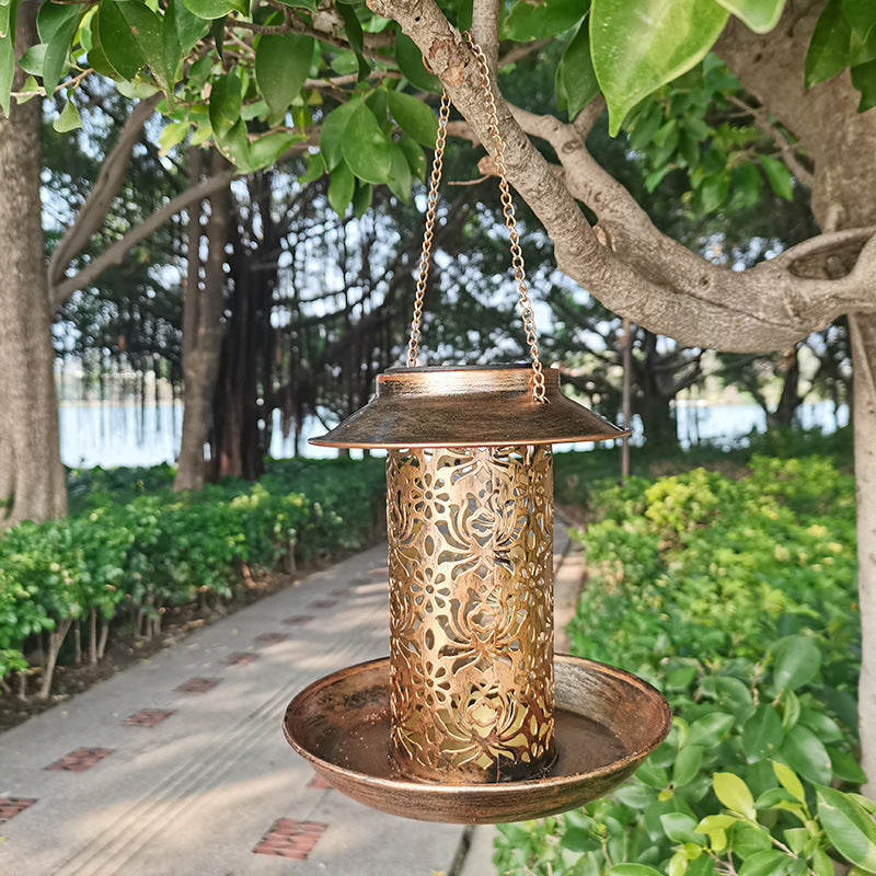 Outdoor solar powered lamp metal hanging bird feeder feeding and watering dual-purpose bird feeder decorative lamp eprolo