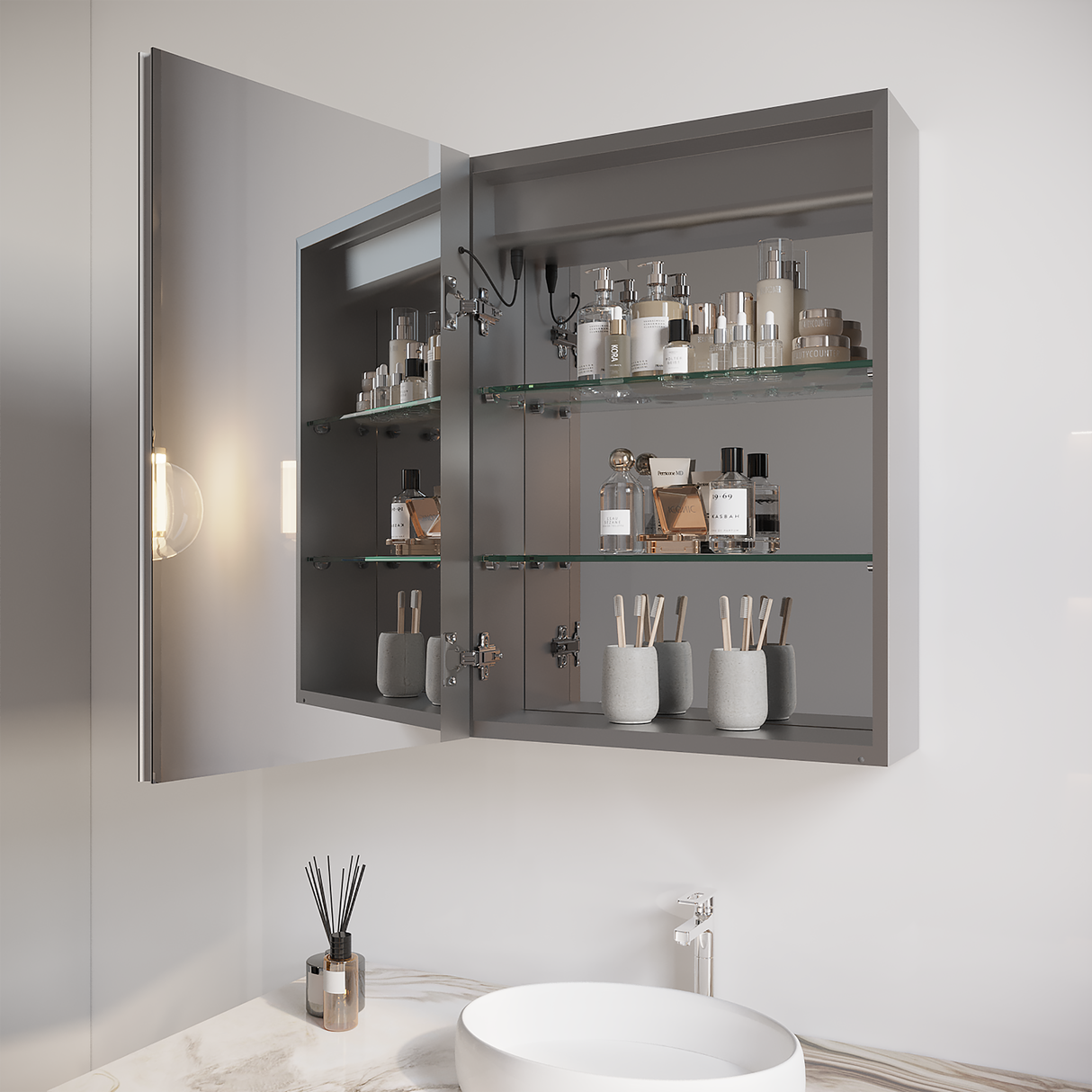 26x20 inch(Left Door) bathroom medicine cabinet with LED mirror 3000K~6000K single door lighting bathroom cabinet with touch switch adjustable Julia M Home & Kitchen
