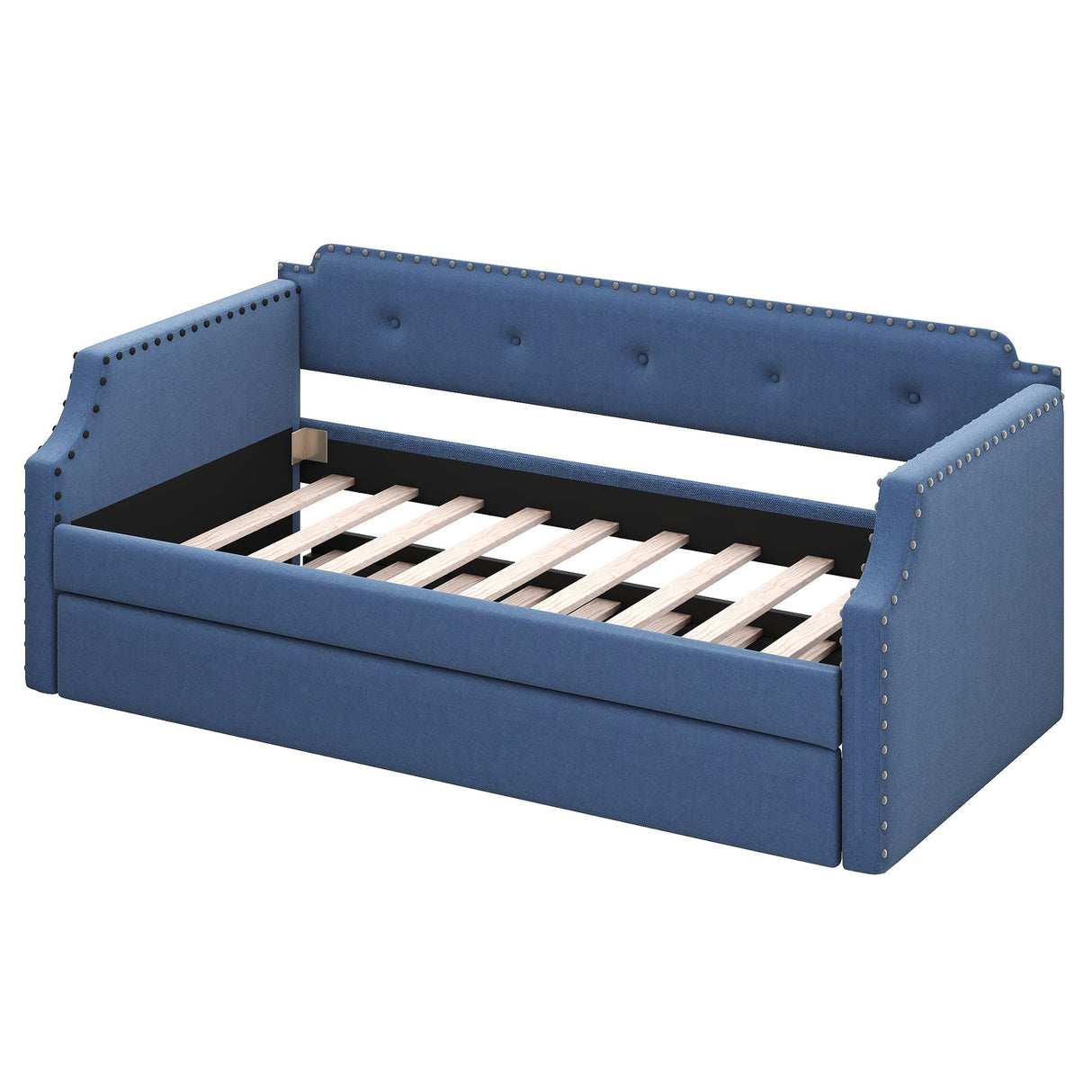 Upholstered Daybed with Trundle, Wood Slat Support,Upholstered Frame Sofa Bed Twin Blue Julia M Home & Kitchen
