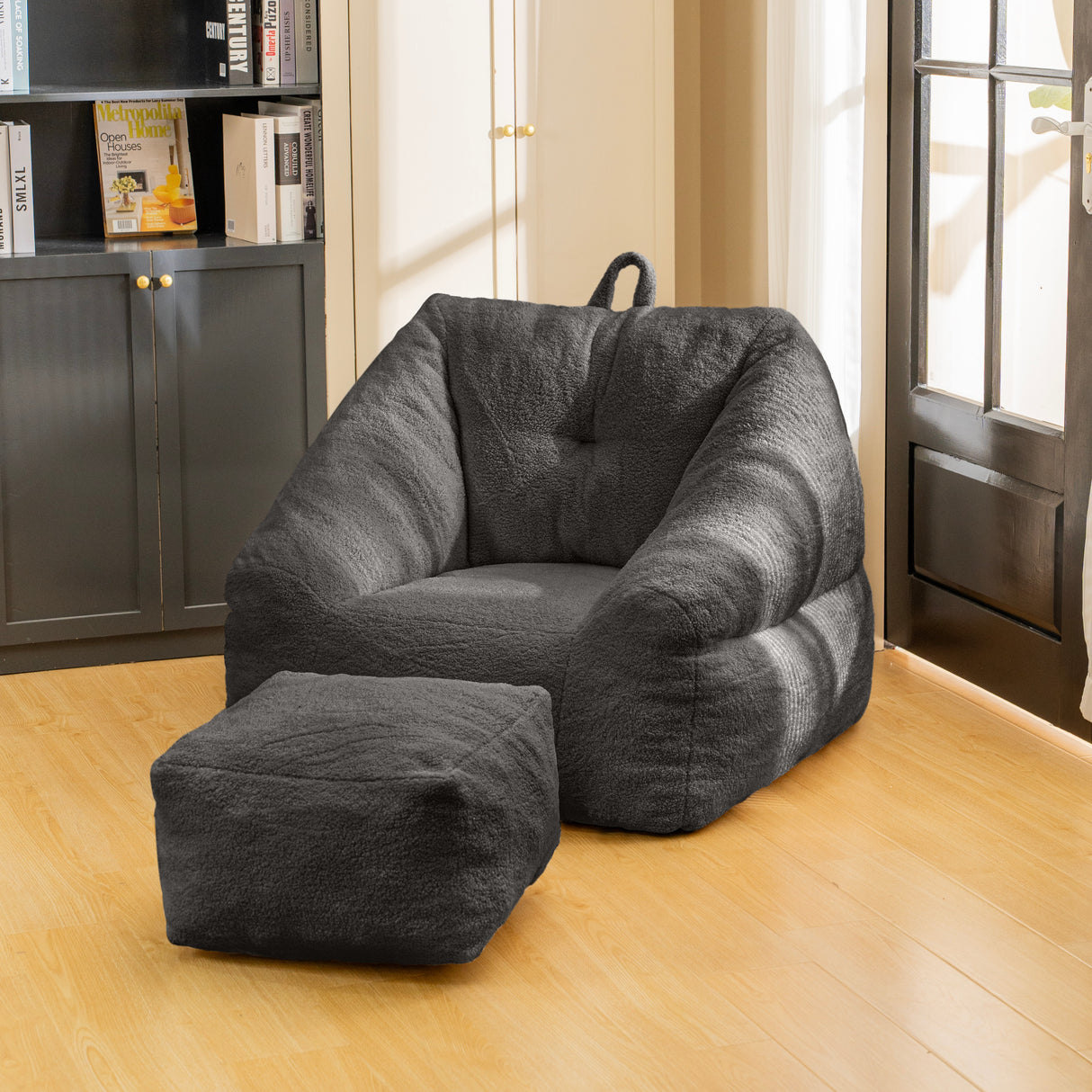 Beanbag chair with filler, beanbag sofa with tufted soft filler with memory foam, black - Julia M LifeStyles