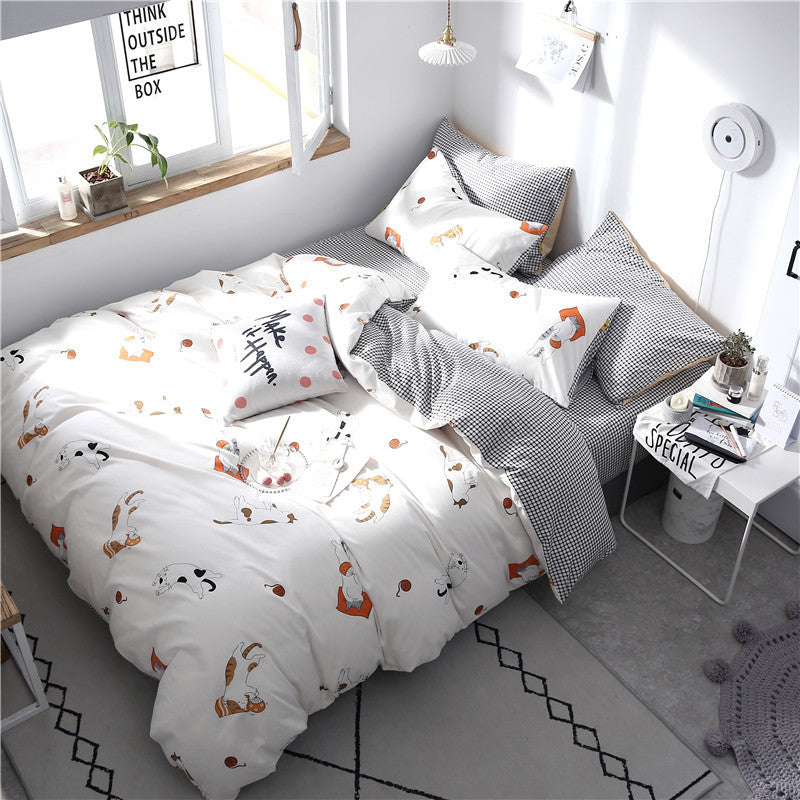 Luxury Cotton Twill Four-Piece Bedding Set with Reactive Print