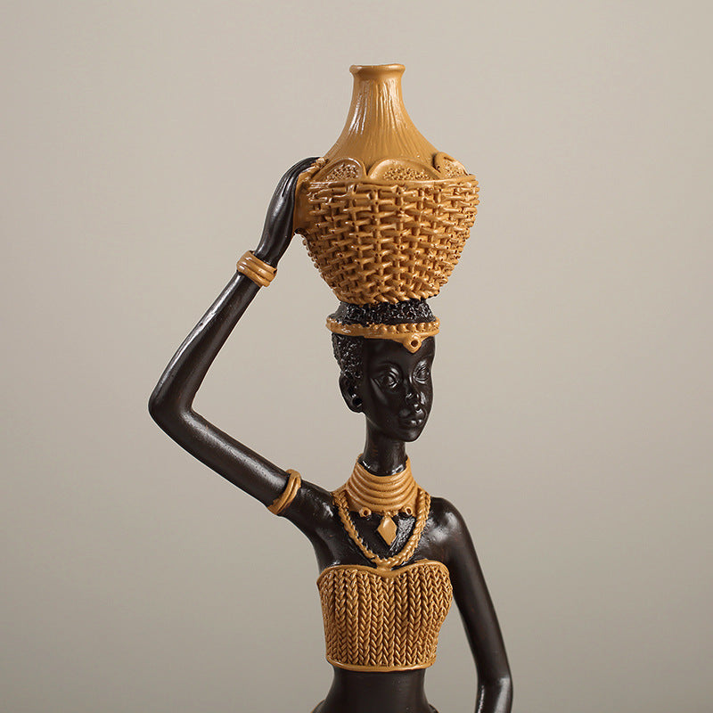 Elegant Golden Resin African Girls' Ethnic Home Sculptures