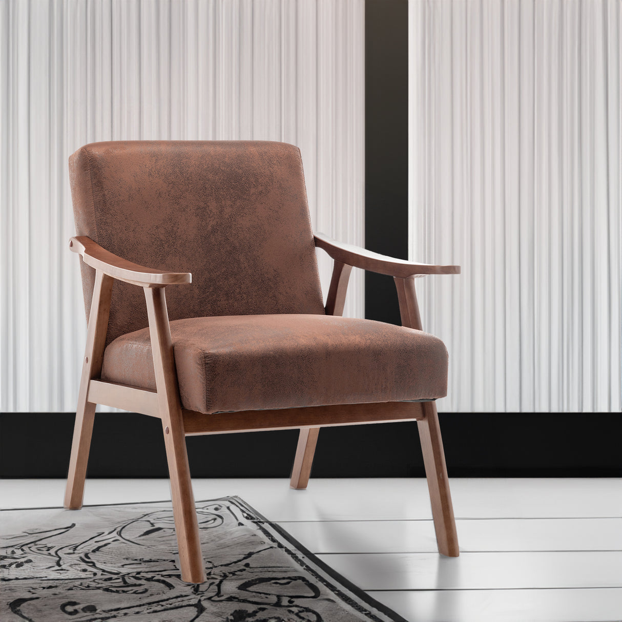 Medieval modern chair, solid wood frame living room chair, accent chair with ultra thick backrest - Julia M LifeStyles